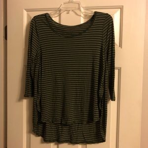 Green striped 3/4 length sleeve tee